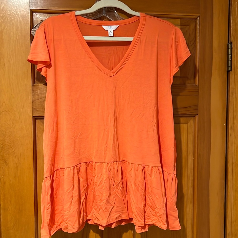 Time and Tru- Orange Peplum Top- Size XL